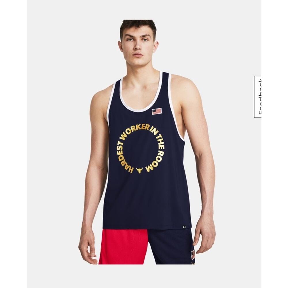 Under Armour USA Project Rock Tank Hardest Worker Men 1383310 IsoChill Medium